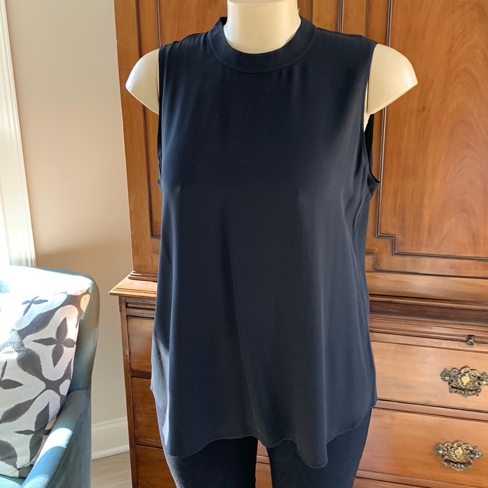Eileen Fisher high neck, sleeveless silk tank tunic